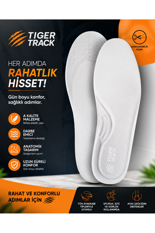 Ark Comfor Spor Ve Günlük Kullanım İçin Ultra Konforlu Ortopedik Beyaz Ayakkabı Tabanlığı Kadın Erkek