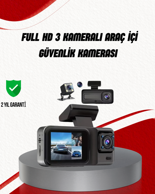 Ön Arka Ve İç Kamera Dashcam 360° Kapsamlı Full Hd Araç Güvenlik Sistemi