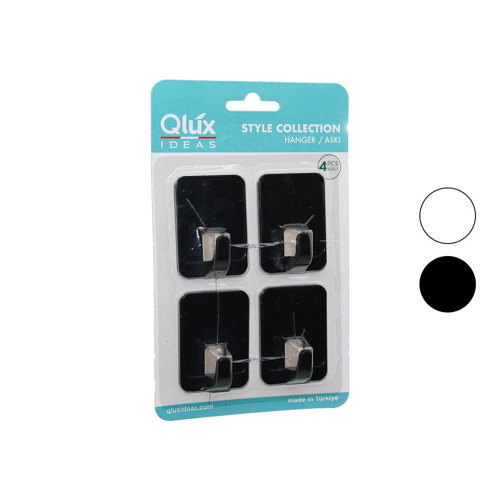 4Pcs Cloud Askı No-2 Siyah - Beyaz Plastik Yapışkanlı Montaj