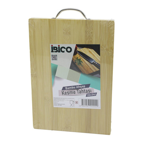 24X34 X 1.7Cm Lux Ahşap Bambu Kesim Panosu - Kesme Tahtası Metal Kulplu