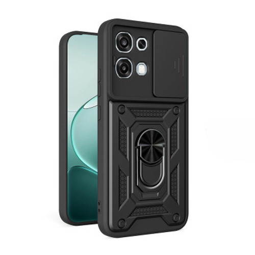 Oppo A6 Pro Magnetik Standlı Kamera Korumalı Sürgülü Vega Kapak - Siyah