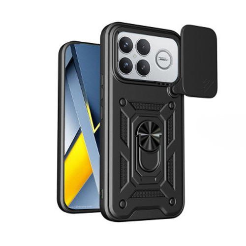 Xiaomi Poco F8 Ultra Magnetik Standlı Kamera Korumalı Sürgülü Vega Kapak Kılıf - Siyah