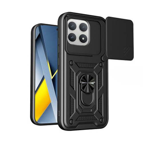 Xiaomi Poco F8 Pro Magnetik Standlı Kamera Korumalı Sürgülü Vega Kapak Kılıf - Siyah