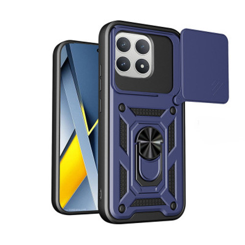 Xiaomi Poco F8 Pro Magnetik Standlı Kamera Korumalı Sürgülü Vega Kapak Kılıf - Mavi