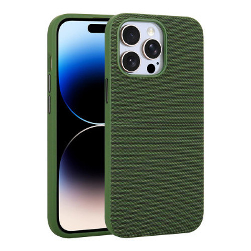 Apple iPhone 14 Pro Max Kılıf M-Safe Şarj Özellikli Kumaş Tasarımlı Miami Sert PC Kapak - Yeşil
