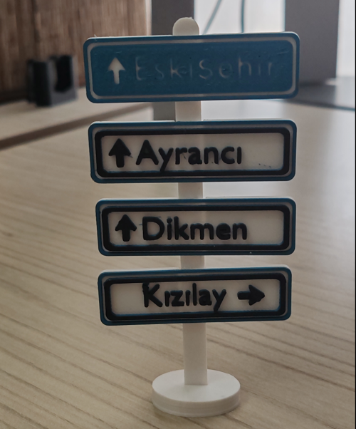 Ankara Yön Tabelası Mini Masa Dekoru | Kızılay – Dikmen – Ayrancı – Eskişehir Özel Renkli Miniatür