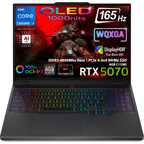 Legion 5 15IRX10 Intel Core i7 13650HX 24GB 1TB SSD RTX5070 Freedos 15.1" WQXGA (2560x1600) OLED 165Hz Taşınabilir Bilgi