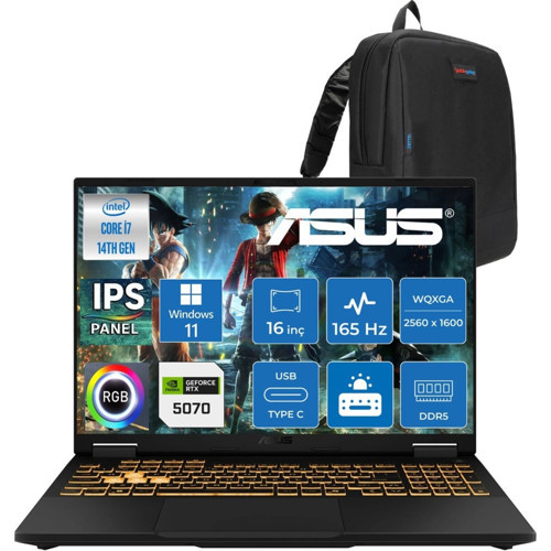 Tuf Gaming F16 FX608JPR 14. Nesil Intel I7-14650HX RTX5070 (8gb) 115W 8gb Ram Ddr5 2tb SSD 165Hz 16"wqxga 2.5k 400NITS I