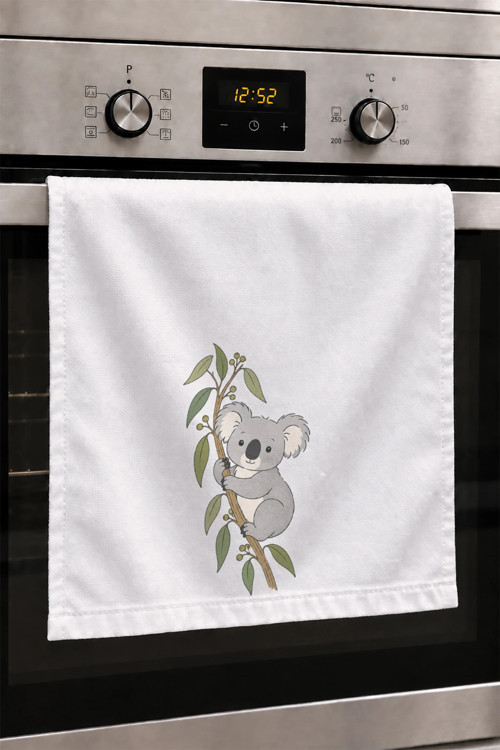 El Kurulama Havlusu 30x50cm Mutfak, Fırın için Pamuklu Emici Minik Koala