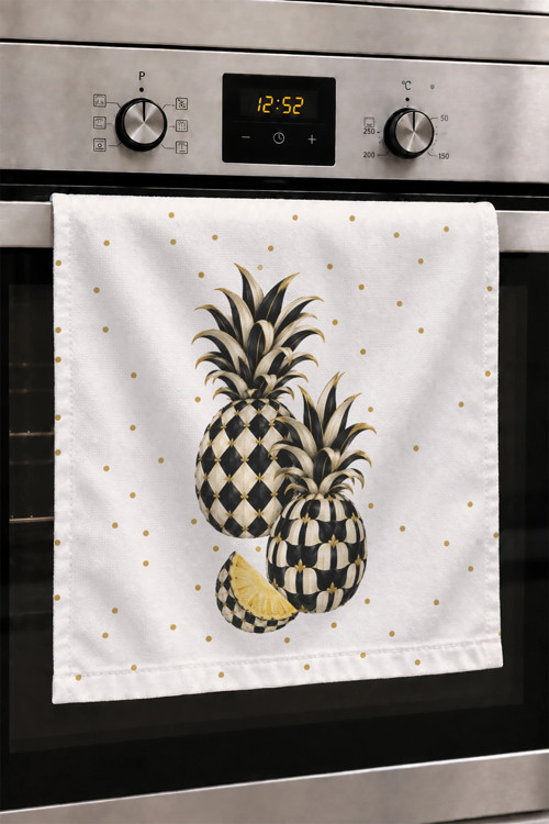 El Kurulama Havlusu 30x50cm Mutfak, Fırın için Pamuklu Emici Damalı Ananas