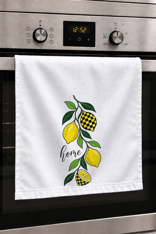 El Kurulama Havlusu 30x50cm Mutfak, Fırın için Pamuklu Emici Damalı Limon