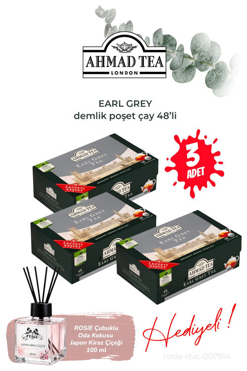 3 Paket Earl Grey Demlik Poşet Çay 48’li 154 G ve Oda Kokusu