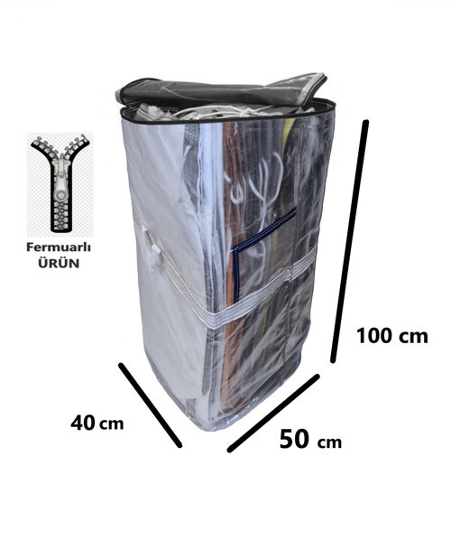 Iş-Ev Branda Taşıma Çuvalı 50X40+100CM Fermuarlı ve Cepli 170GR.TEKSTIL Çuvalı- (Şeffaf)