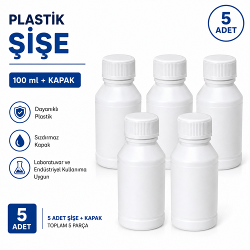 Plastik Şişe + Kapak 100 ml 5 Adet