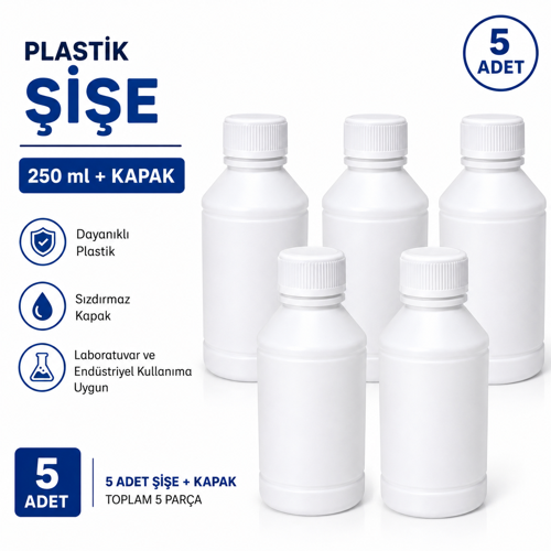 Plastik Şişe + Kapak 250 ml 5 Adet