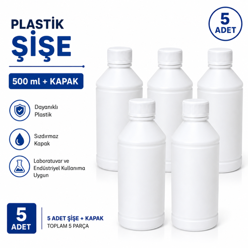 Plastik Şişe + Kapak 500 ml 5 Adet