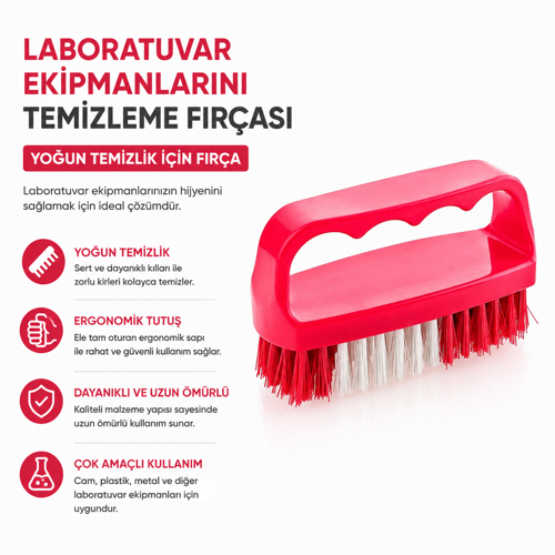Laboratuvar Ekipmanlarını Temizleme Fırçası - Yoğun Temizlik İçin Fırça - Kırmızı