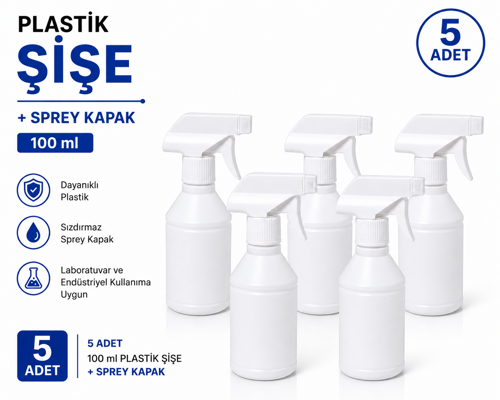 Plastik Şişe + Sprey Kapak 100 ml 5 Adet