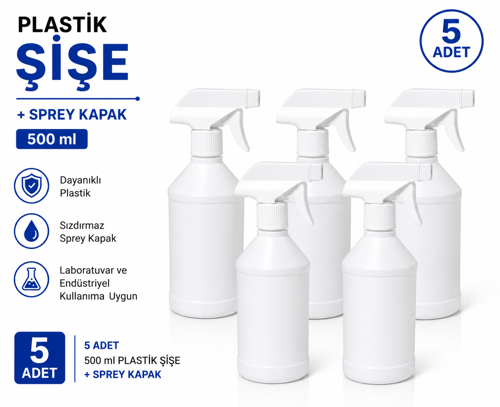 Plastik Şişe + Sprey Kapak 500 ml 5 Adet