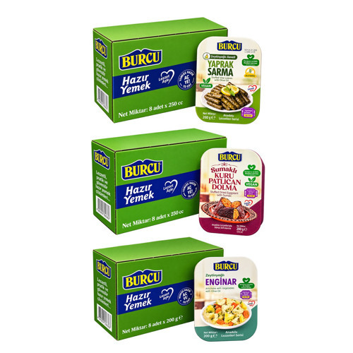 Zeytinyağlı Yaprak Sarma - Enginar - Kuru Patlıcan Dolma 200 gr 24 lü Set