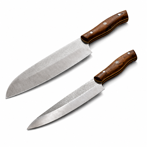 N690 Çelik Santoku ve Guyuto Bıçak Seti 2 Parça – Profesyonel Şef Bıçağı, Özel Tasarım Ceviz Sap, Premium Mutfak Bıçak Seti