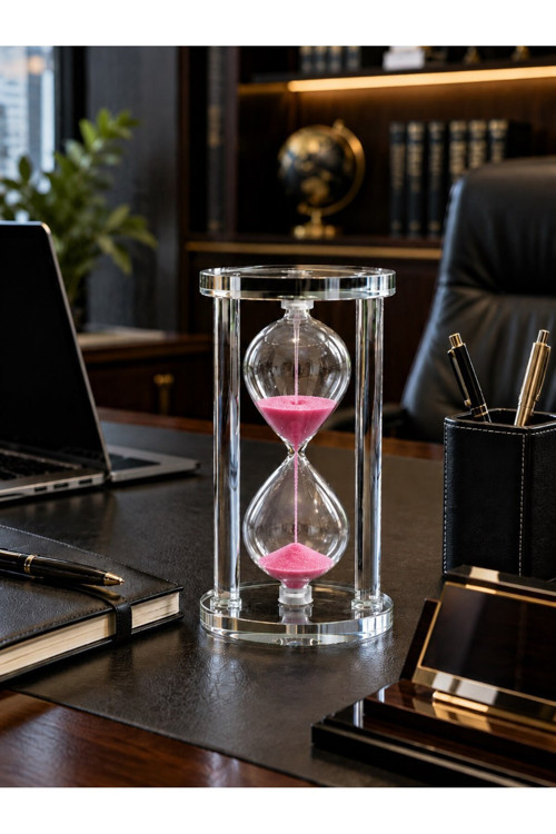 Modern Ofis Masa Üstü Biblosu Cam Kum Saati 10 Dakikalık Zamanlı Pembe Kum Dekoratif Hediye 14.5x8CM