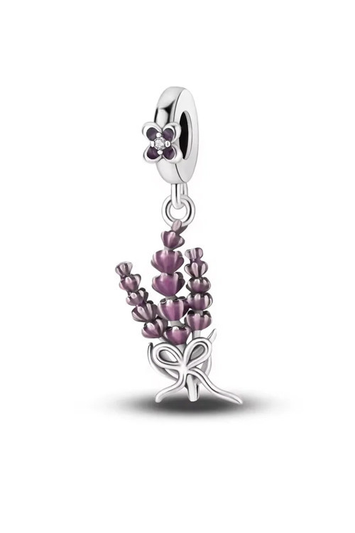Mor Lavanta Sallantılı 925 Ayar Gümüş Charm