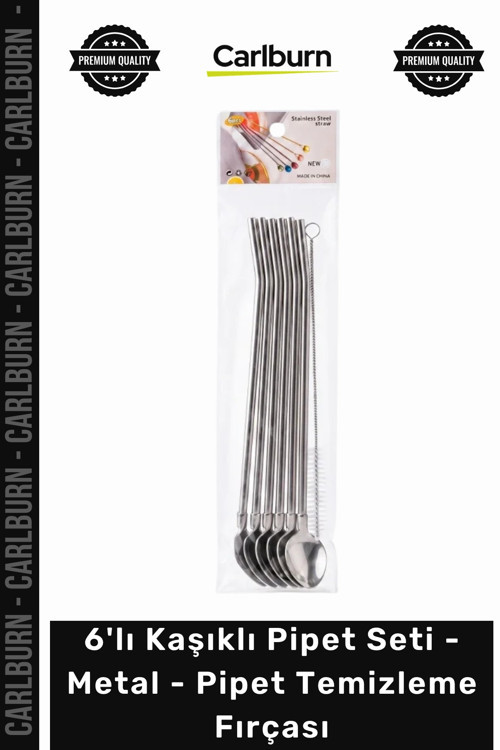 Özel Üretim Paslanmaz Çelik Ekolojik Şık 6'lı Kaşıklı Pipet Seti Metal Pipet Temizleme Fırçası