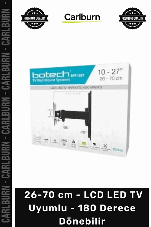Hareketli TV Askı Aparatı - 10-27 İnç - 26-70 cm - LCD LED TV Uyumlu - 180 Derece Dönebilir