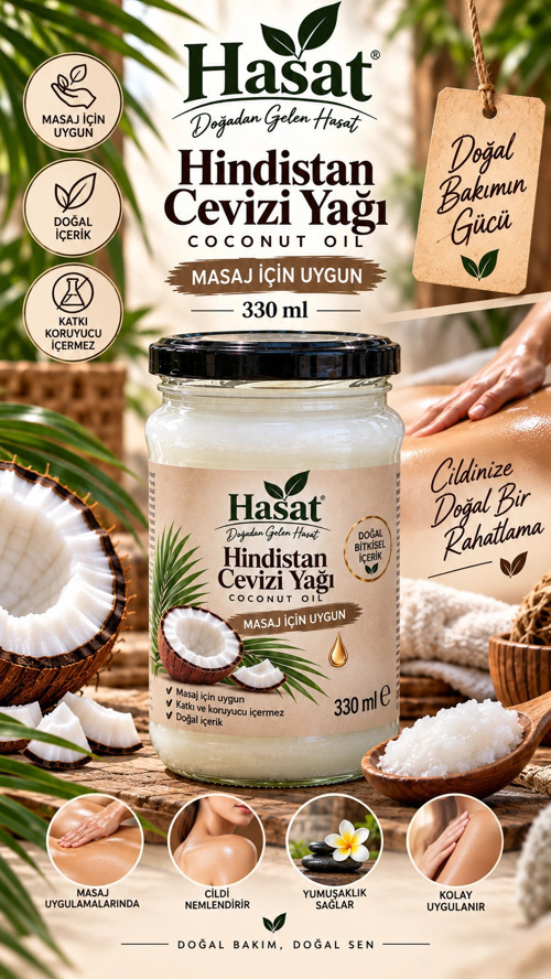 Hasat - Katı Hindistan Cevizi Yağı 330 ml (Soğuk Sıkım)
