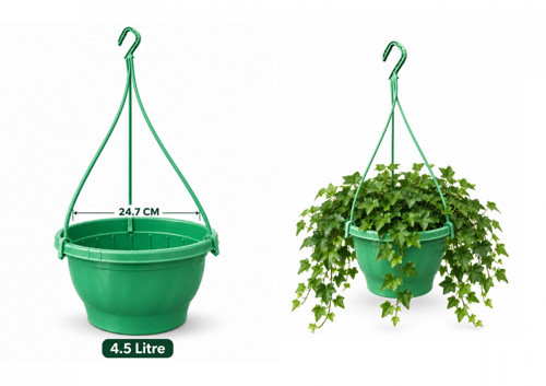 YEŞİL RENK ASKILI SAKSI 5 ADET 4.5 Litre (24.7 CM X 15.2 CM / 60 CM)