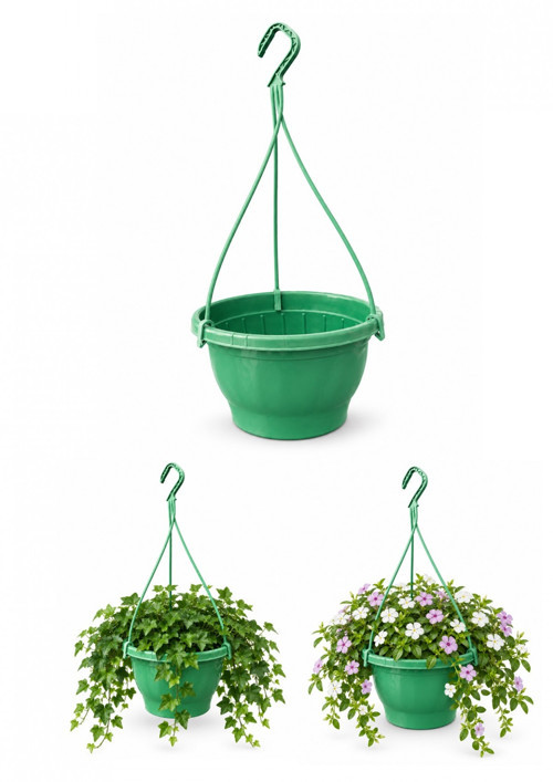 YEŞİL MAKROME SAKSI 3 ADET 2.5 LT / 21 CM (ASKI DAHİL 50 CM)