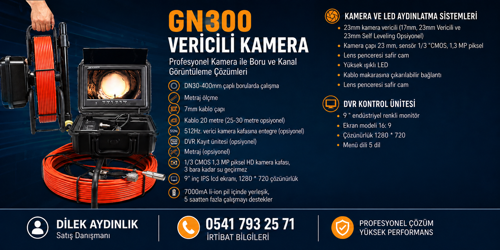 GN300 Vericili Kanal Gözlem Kamerası -20 Metre