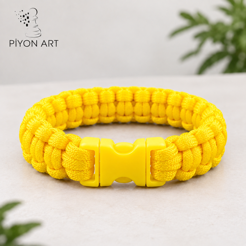 El Yapımı Sarı Paracord Paraşüt İpi Erkek / Unisex Bileklik - Plastik Klipsli Outdoor Survi