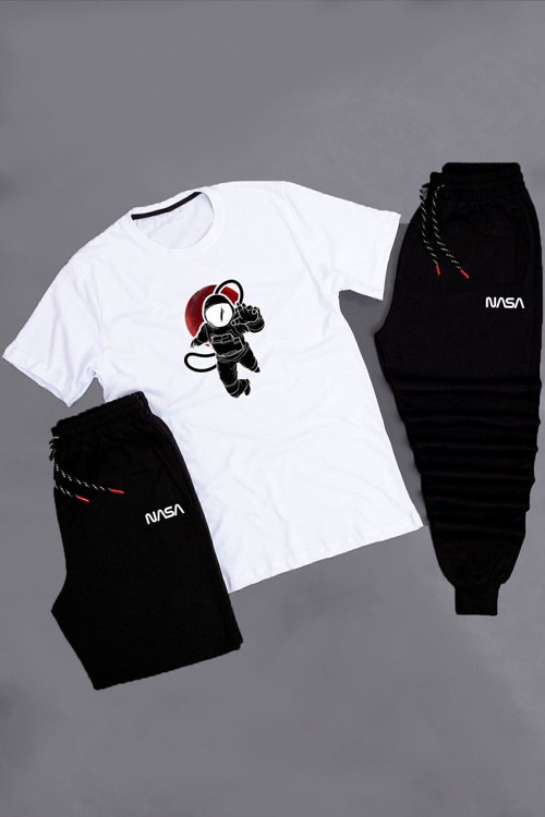 3'Lü Unisex Astranot Baskılı Eşofman Takımı Kombini