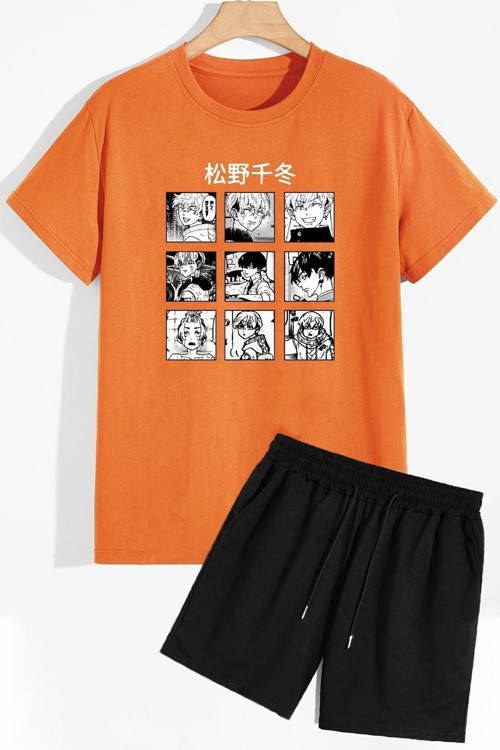 Rahat Tasarım Anime Şort T-Shirt Eşofman Takımı
