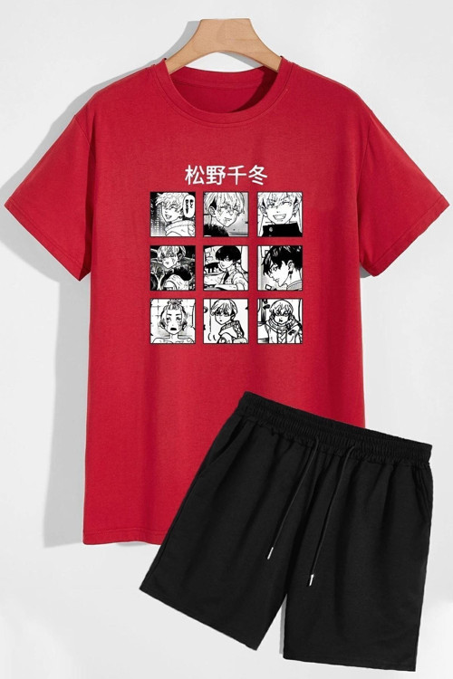 Rahat Tasarım Anime Şort T-Shirt Eşofman Takımı