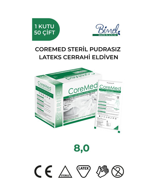 Steril Cerrahi Lateks Pudrasız Eldiven 8 Beden 50 Çift L