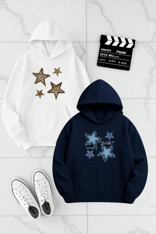 Unisex Tasarım Baskılı Kapüşonlu Sweatshirt 2'Li Fırsat Paketi