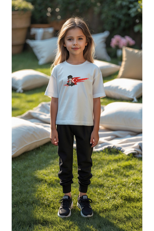 Çocuk Atatürk Tasarım Basklı Tshirt Eşofman Takımı