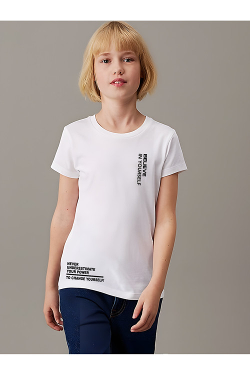 Çocuk Believe Baskılı Pamuklu Tshirt