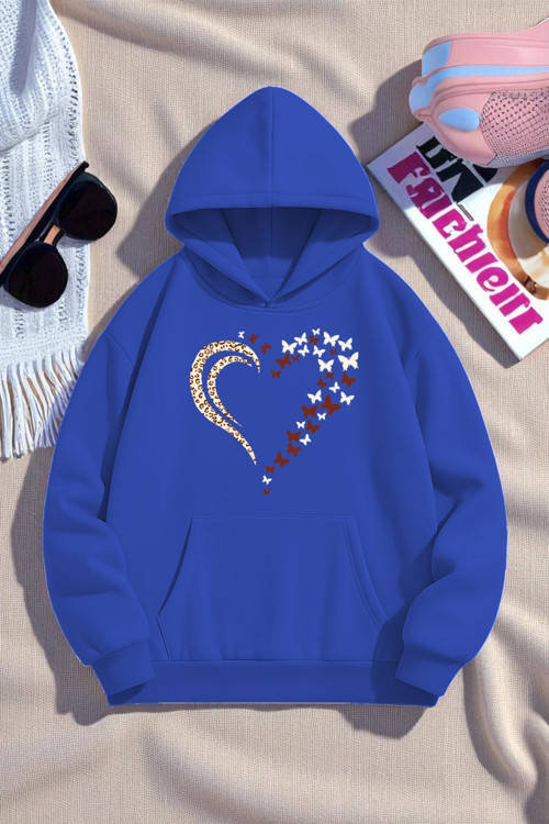 Unisex Leopar Kalp Desenli Baskılı Oversize Sweatshirt