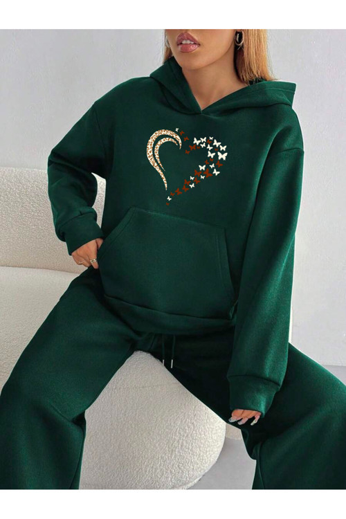 Unisex Leopar Kalp Desenli Baskılı Oversize Sweatshirt