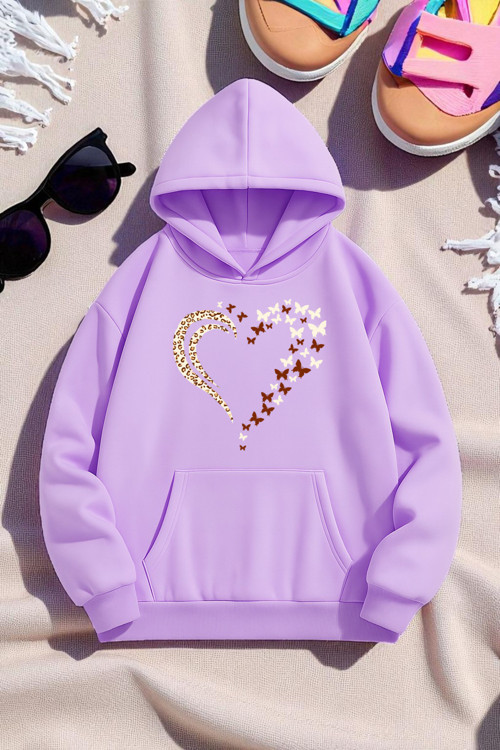 Unisex Leopar Kalp Desenli Baskılı Oversize Sweatshirt