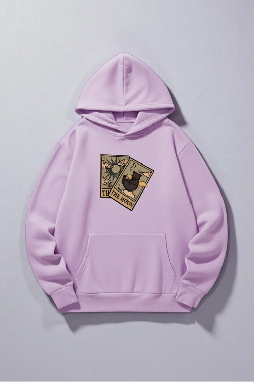 Unisex The Moon Tarot Kart Tasarım Baskılı Kapüşonlu Sweatshirt