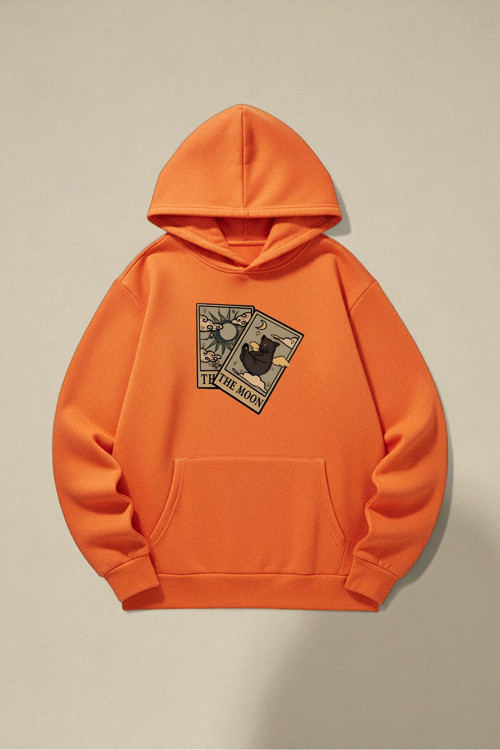 Unisex The Moon Tarot Kart Tasarım Baskılı Kapüşonlu Sweatshirt