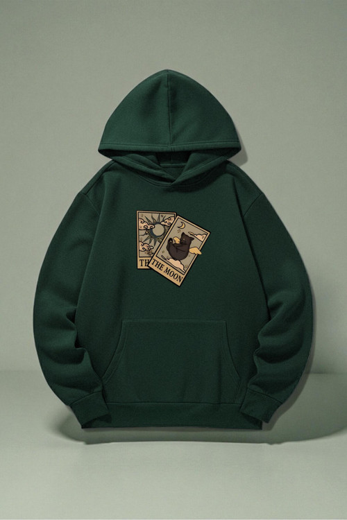 Unisex The Moon Tarot Kart Tasarım Baskılı Kapüşonlu Sweatshirt