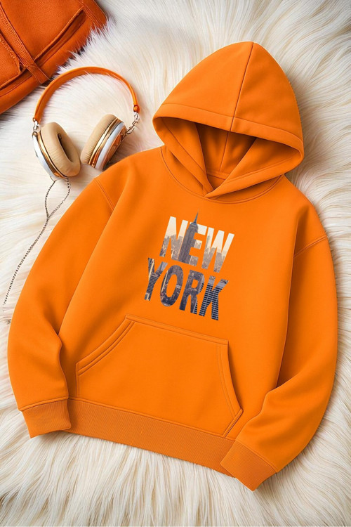 New York Baskılı Oversize Sweatshirt