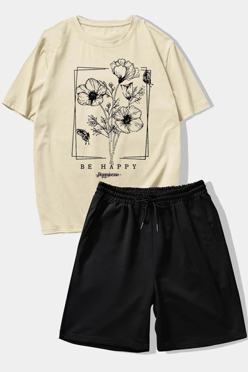 Unisex Be Happy Baskılı Şort Takım