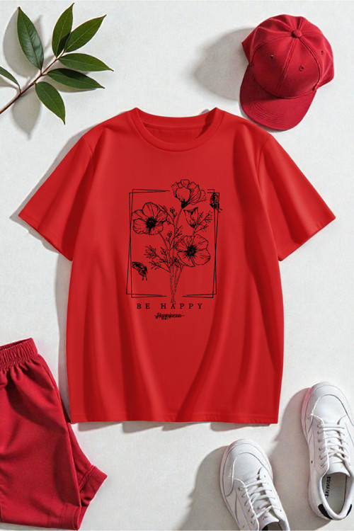 Unisex Happy Baskılı Tasarım Tshirt